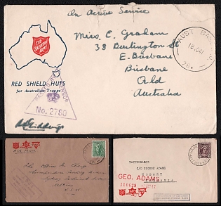 1945-1947 Commonwealth of Australia, The Salvation Army Airmal Censored Covers from Commonwealth of Australia to State of Tasmania, New South Wales and Queensland, Australian Military Forces ('Passed by Censor') handstamp, Thematic Group