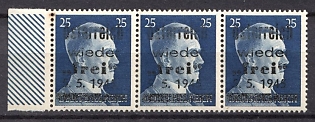1945 25pf Losenstein Local Issue, Austria, Overprint on Hitler's head, Strip, Margin