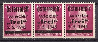 1945 40pf Losenstein Local Issue, Austria, Overprint on Hitler's head, Strip