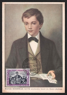 1958 (30 Mar) Italian Republic, Saint Dominic Savio Painting Postcards