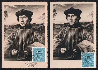 1951-1954 Vaduz, Principality of Liechtenstein, Portrait of a Canon Painting by Quentin Massys Commemorative Picture Postcards franked with 2x40rp (Michel 271)