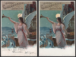 1900 German Empire, New Years Greetings Commemorative Picture Postcards