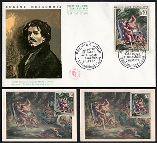 1963 French Republic, 'Jacob wrestling with an Angel' by Fernand Hazan First Day Covers and Picture Postcard