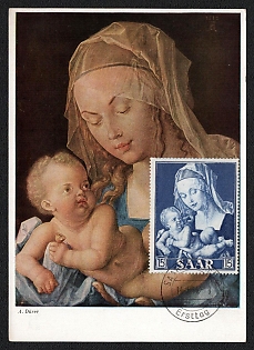 1954 Saar Protectorate, 'Madonna with the Pear' by Albrecht Durer Pictrue Postcards