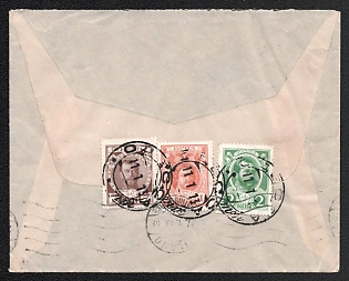1913 (11 Jan) Russian Empire, Russia, Cover from Odessa (Odesa) to Milan (Italy), with roller cancel, franked with Romanovs 1k, 2k, 7k, first days of circulation of the anniversary issue
