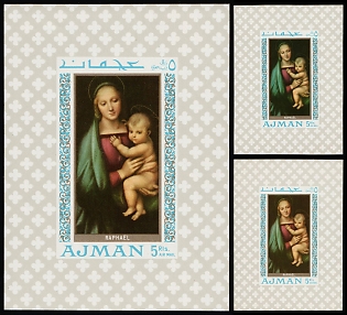 1968 'Madonna' by Raphael, Emirate of Ajman (United Arab Emirates), Imperforate Souvenir Sheets, Airmail