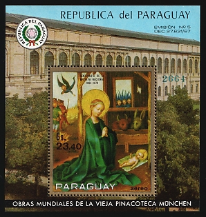 1970 23.40g Masterpieces from the Alte Pinakothek, Munich, Republic of Paraguay, Airmail, Souvenir Sheet, Plate Number