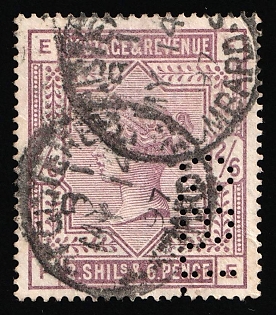 1883-84 2s6d Great Britain, Queen Victoria, Perfin