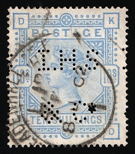 1883-84 10s Great Britain, Queen Victoria, Perfin
