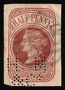 1870s 1.2d Great Britain, Queen Victoria, Newspaper Tax Stamp, Perfin