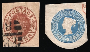 1880s Great Britain, Queen Victoria, Postal Stationery cut-outs