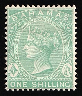 1880 1s Bahamas, British Colonies, Queen Victoria, Green, Thick Paper