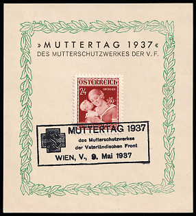 1937 24g Republic of Austria, Complete Set, Commemorative Souvenir Card 'Mother's Day'