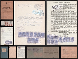 1898 - 1989 Russian Empire, Soviet Union, Collections of Bills of Exchange, Statement of Claim, Civil Claim, Register Application, Postal and Telegraph Savings Bank, Account Book and other documents franked with Revenue Stamps