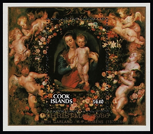 1986 Christmas, 'Virgin with Garland' by Rubens , Cook Islands, Souvenir Sheet