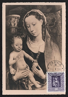 1954 (18 May) Principality of Liechtenstein, 'Madonna and Child' by Hans Memling, Picture Postcard franked with 50rp tied by Vaduz Cancellation