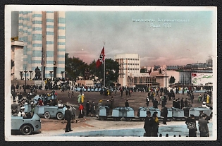 1937 'International Exhibition in Paris. General View of Warsaw Square', Third Reich Nazi Propaganda Picture Postcard franked with 1fr french stamp tied by Exhibition Paris Postmark