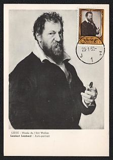 1959 (23 Jan) Kingdom of Belgium, 'Self-Portrait' by Lambert Lombard, Picture Postcard franked with 2.50f+1f tied by Liege Cancellation