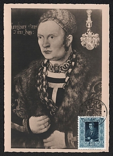 1954 (13 May) Principality of Liechtenstein, 'Count Leonhard of Hag' by Hans von Kulmbach, Picture Postcard franked with 40rp tied by Vaduz Cancellation