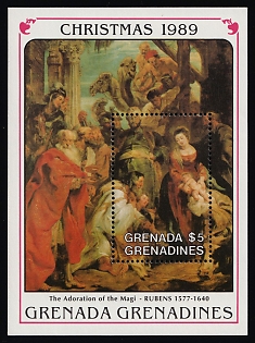 1990 Christmas, 'The Adoration of the Magi' by Rubens, Grenada Grenadines, Souvenir Sheet