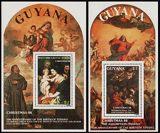 1988 Christmas, 'Holy Family' (Detail) by Rubens, Co-operative Republic of Guyana, Souvenir Sheets