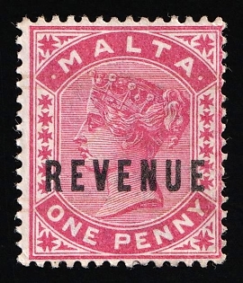 1d Malta, British Colonies, Queen Victoria, Revenue Stamp