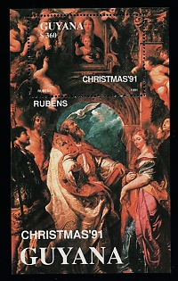 1991 Christmas, 'Saint Gregory Great Surrounded by Other Saints' by Rubens, Co-operative Republic of Guyana, Souvenir Sheet