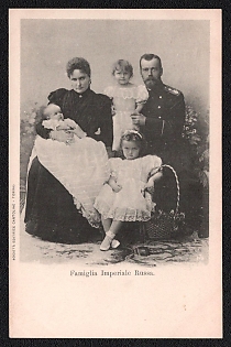 'Russian Imperial Family', Emperor of Russia Nicholas II, Russian Empress Alexandra with Daughters Olga, Tatiana, Baby Maria, Kingdom of Italy, Picture Postcard Publishing by Company Turin