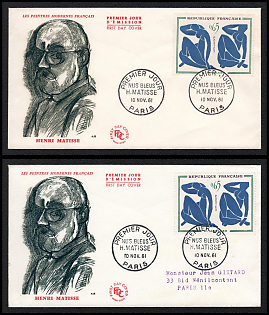 1961 (10 Nov) French Republic, 'Modern French Painters. Henri Matisse', First Day Covers franked with 0.65fr tied by 'Premier Jour Paris' Commemorative Cancellations, Thematic Group