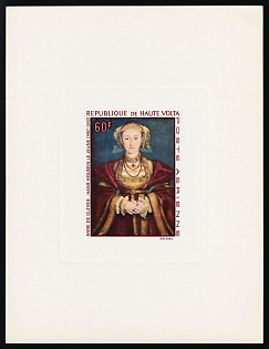 1968 60fr, 'Portrait of Anne of Cleves' by Hans Holbein the Younger, Republic of Upper Volta (Burkina Faso), Airmail, Proof Sunken Sheetlet
