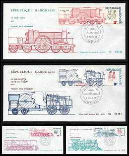 1975 (8 Apr) Gabonese Republic, 'Train Retrospective: Locomotives', First Day Airmail Covers franked with 20f, 25f, 40f, 50f tied by 'Premier Jour Libreville' Commemorative Cancellations, Thematic Group