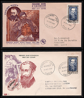 1952 (18 Oct) French Republic, 'Edouard Manet', First Day Covers franked with 3f, 8f, 10f and 12fr+3fr tied by 'Premier Jour Paris' Commemorative Cancellations, Thematic Group