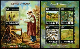 2014 Masters of Impressionism, Camille Pissarro , Republic of Maldives, Souvenir Sheets