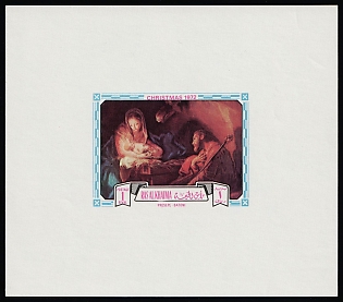 1972 1r Christmas, 'Nativity' by Pompeo Batoni, Emirate of Ras Al Khaimah (United Arab Emirates), Imporforate Proof Sheetlet
