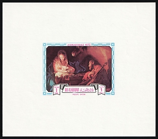 1972 1r Christmas, 'Nativity' by Pompeo Batoni, Emirate of Ras Al Khaimah (United Arab Emirates), Imporforate Proof Sheetlet