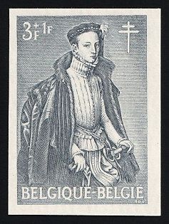1964 3f+1f 'Alexander Farnese at the Age of 12', Fight Against Tuberculosis: Paintings, Kingdom of Belgium, Imperforate Variety