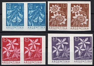 1960 Internetional Topical Stamp Exhibition Temex 61, Bunos Aires. Flower Pictures, Argentine Republic, Imperforate Trial Color Proofs, Pairs