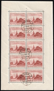 1954 Anniversaries of the Deaths of Joseph Stalin and Klement Gottwald, Czechoslovakia, Block of Ten, Margin