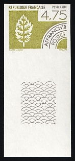1988 4.75fr Pre-Cancelled Definitive Stamps. The Four Elements, French Republic, Imperforate Proof, Margin, Sheet Inscription