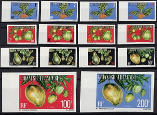 1977 Official Stamps: Fruits, French Polynesia, Margins, Imperforate Complete Set