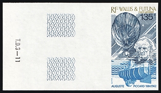 1987 25th Anniversary of the Death of August Piccard, Territory of the Wallis and Futuna Islands, Airmail, Imperforate Variety, Margin, Sheet Inscription