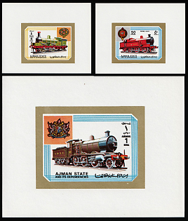 1972 Locomotives, Ajman (United Arab Emirates), Airmail, Imperforate Proof Sheetlets