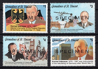 1992 25th Anniversary of the Death of Konrad Adenauer, Grenadines of Saint Vincent, Complete Set, Specimens