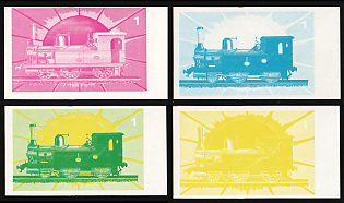 1972 The 100th Anniversary of Japanese Railways, Republic of Equatorial Guinea, Imperforate Trial Color Proofs, Margins