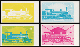 1972 The 100th Anniversary of Japanese Railways, Republic of Equatorial Guinea, Imperforate Trial Color Proofs, Margins