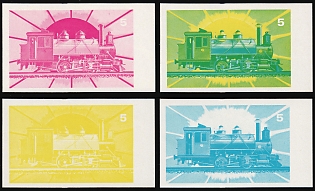 1972 The 100th Anniversary of Japanese Railways, Republic of Equatorial Guinea, Imperforate Trial Color Proofs, Margins