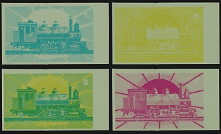1972 The 100th Anniversary of Japanese Railways, Republic of Equatorial Guinea, Imperforate Trial Color Proofs, Margins