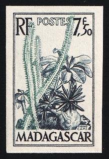 1954 7.5fr Definitive Stamps: Flora, Fauna and Landmarks, Republic of Madagaskar, French Colony, Imperforate Variety