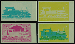 1972 The 100th Anniversary of Japanese Railways, Republic of Equatorial Guinea, Imperforate Trial Color Proofs, Margins