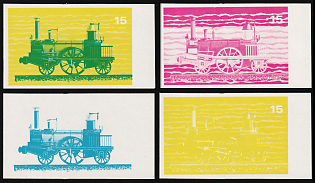 1972 The 100th Anniversary of Japanese Railways, Republic of Equatorial Guinea, Airmail, Imperforate Trial Color Proofs, Margins